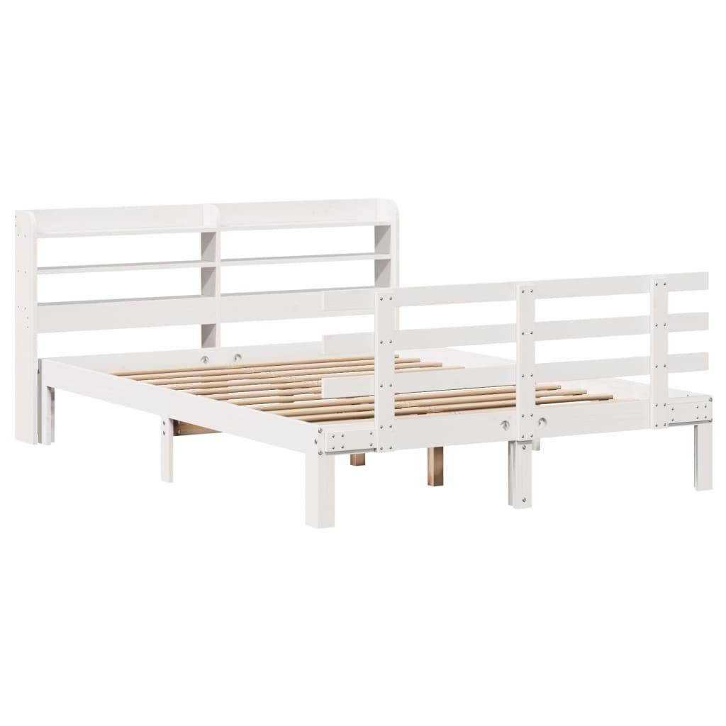 vidaXL Bettgestell mit Kopfteil ohne Matratze Weiß 150x200 cm