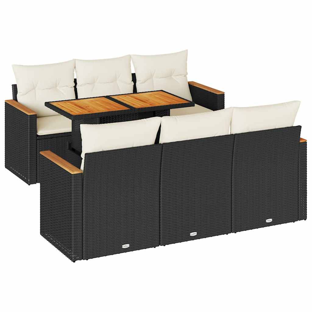vidaXL 7-tlg. Garten-Sofagarnitur mit Kissen Schwarz Poly Rattan