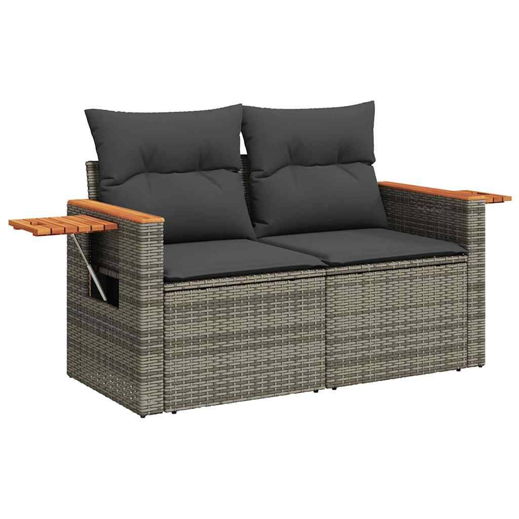 vidaXL 7-tlg. Garten-Sofagarnitur mit Kissen Grau Poly Rattan Akazie