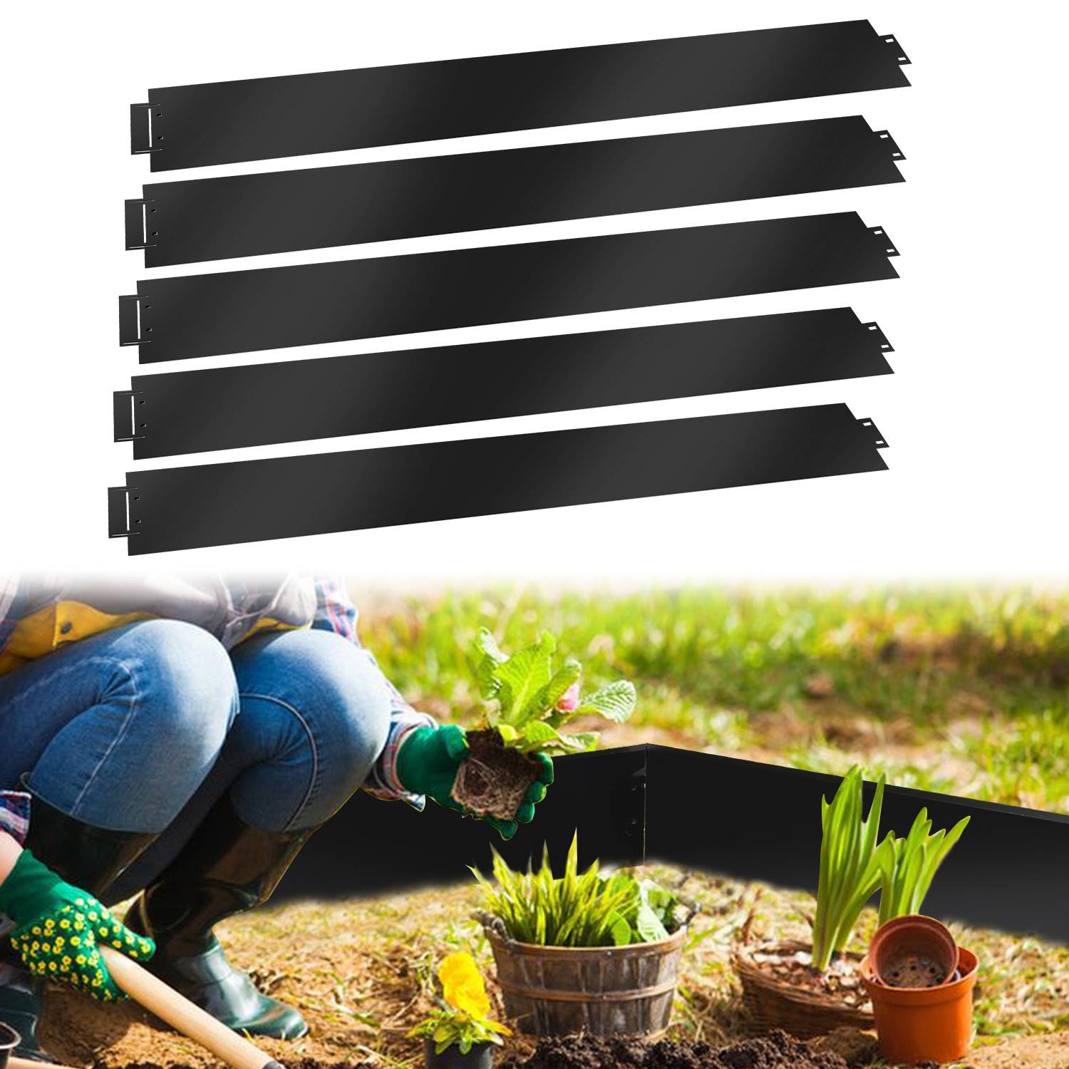 Rasenkante Metall Beeteinfassung Beetumrandung Mähkante Palisade Beetrand Schwarz 100x18cm 50m