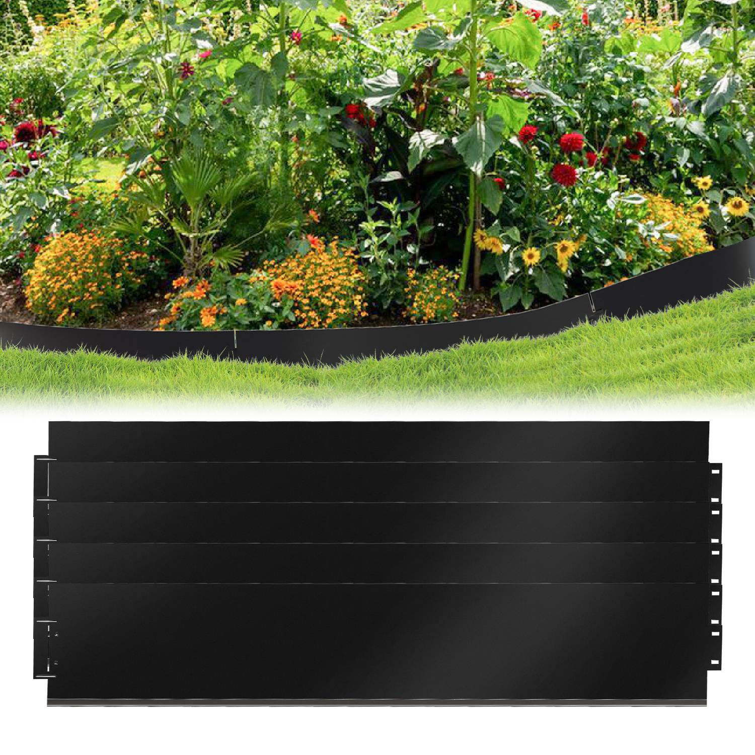Rasenkante Metall Beeteinfassung Beetumrandung Mähkante Palisade Beetrand Schwarz 100x18cm 35m