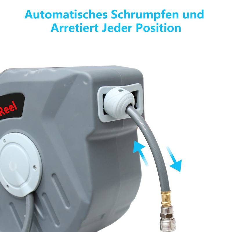 Schlauchtrommel Schlauchaufroller Automatik Druckluft automatisch 20m Druckluftschlauch 1/4 Anschluss incl. Wandschlauchhalter, max. 18 bar