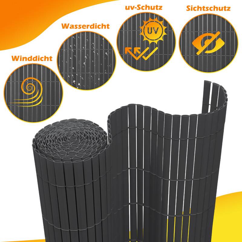 PVC Sichtschutzmatte Sichtschutzzaun Sichtschutz für Zaun Balkon grau 90 x 1000 cm