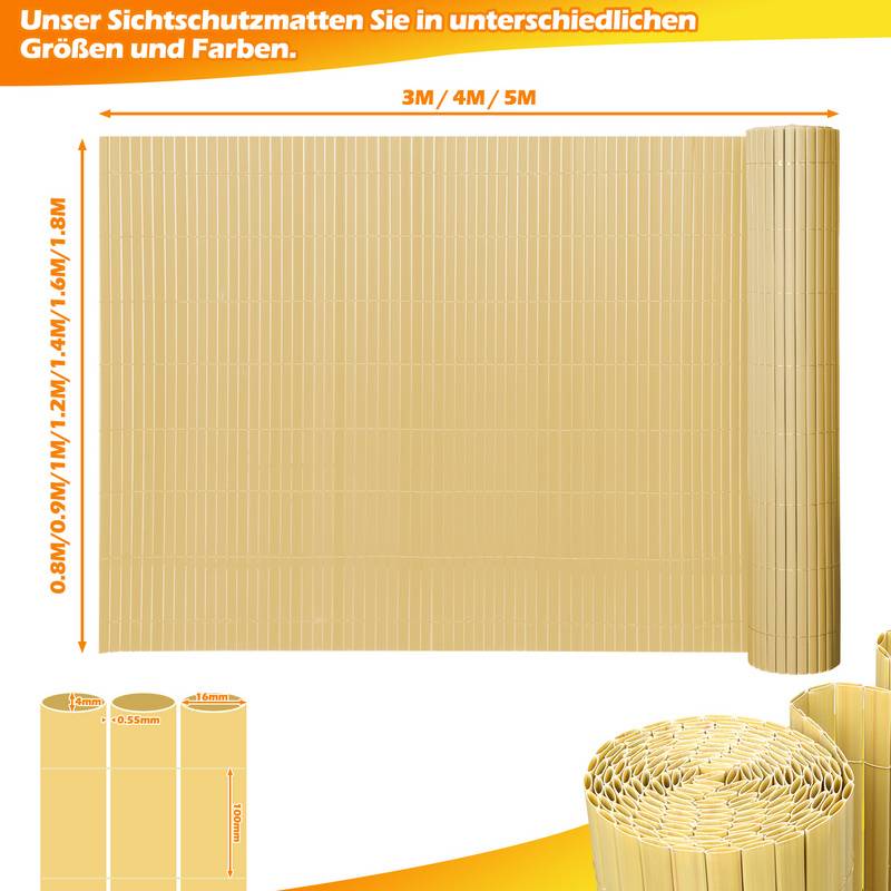PVC Sichtschutzmatte Sichtschutzzaun Sichtschutz für Zaun Balkon Bambus 100 x 500 cm