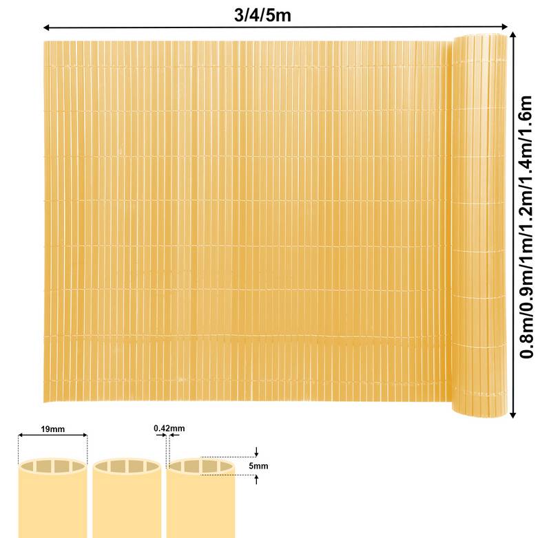 PVC Sichtschutzmatte Doppelte Verstärkung Innen, Balkon Sichtschutz mit Kabelbindern, Sichtschutzzaun Windschutz Wasserdicht ohne Bohren, Bambus 1,8
