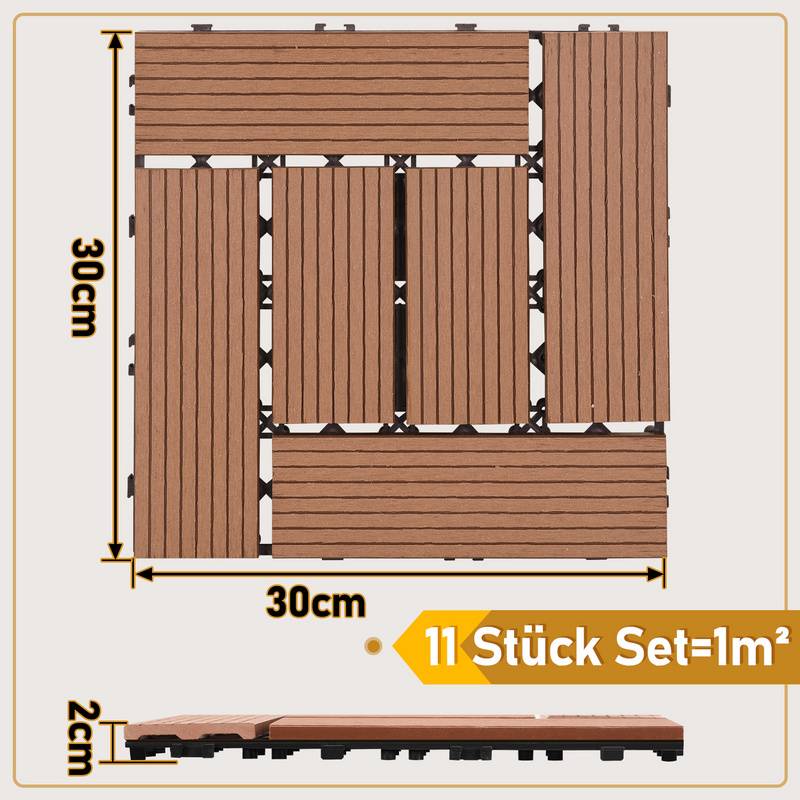 WPC-Fliesen 22er Set Terrassenfliesen 30x30cm Fliesenset im Klicksystem