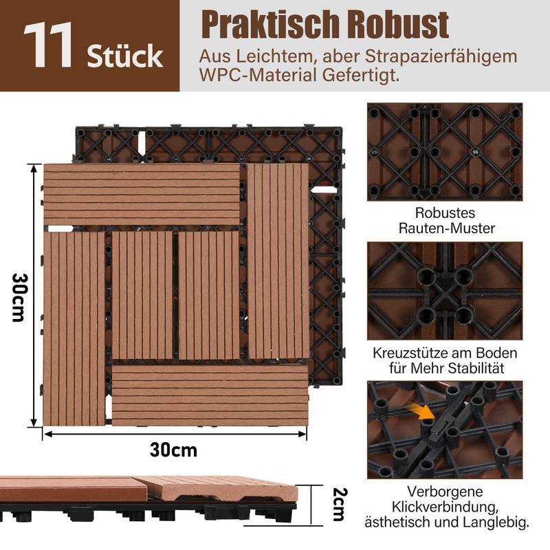 WPC-Fliesen 44er Set Terrassenfliesen 30x30cm Fliesenset im Klicksystem