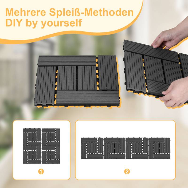 WPC Klickfliesen 1m² 11st. | Terrassenfliesen, Balkonfliesen, Holzfliese - Anthrazit , 30x30 cm