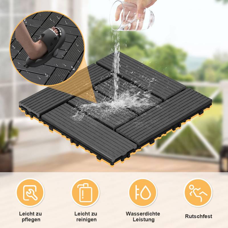 WPC Klickfliesen 1m² 11st. | Terrassenfliesen, Balkonfliesen, Holzfliese - Anthrazit , 30x30 cm