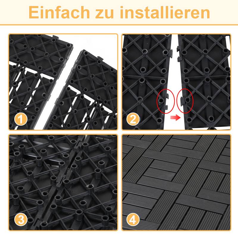 WPC Klickfliesen 1m² 11st. | Terrassenfliesen, Balkonfliesen, Holzfliese - Anthrazit , 30x30 cm