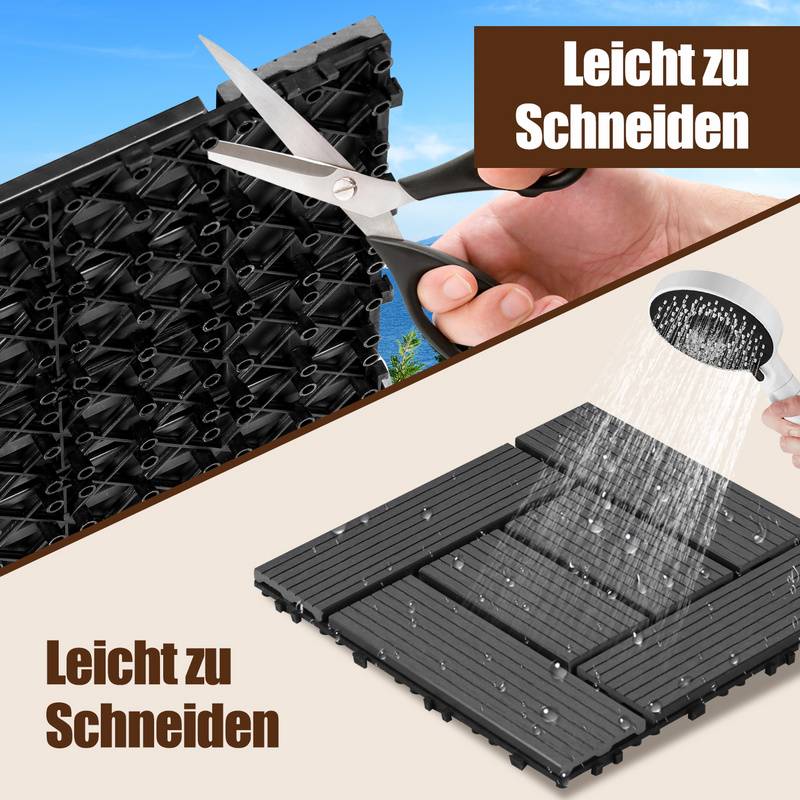 WPC Klickfliesen 4m² 44st. | Terrassenfliesen, Balkonfliesen, Holzfliese - Anthrazit , 30x30 cm