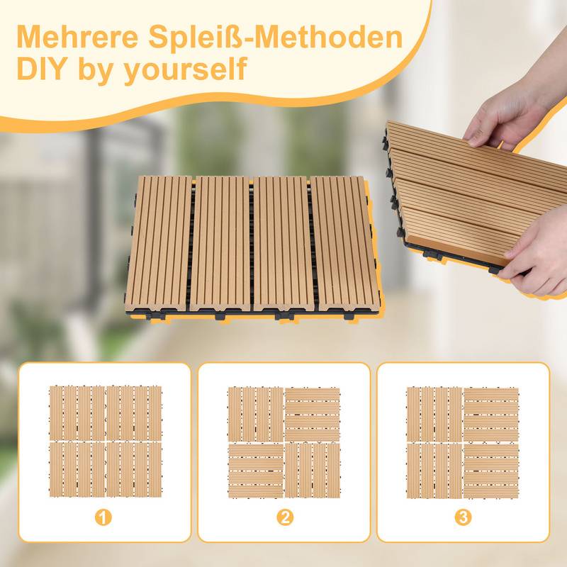 11x WPC Terrassenfliesen mit Drainage und Klicksystem Balkon Garten 30x30cm Teak