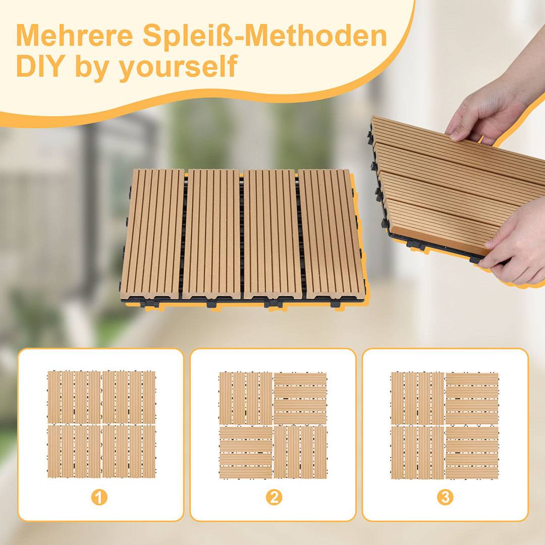11x WPC Terrassenfliesen mit Drainage und Klicksystem Balkon Garten 30x30cm Teak