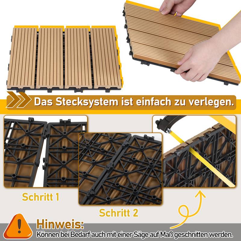 22x WPC Terrassenfliesen mit Drainage und Klicksystem Balkon Garten 30x30cm Teak