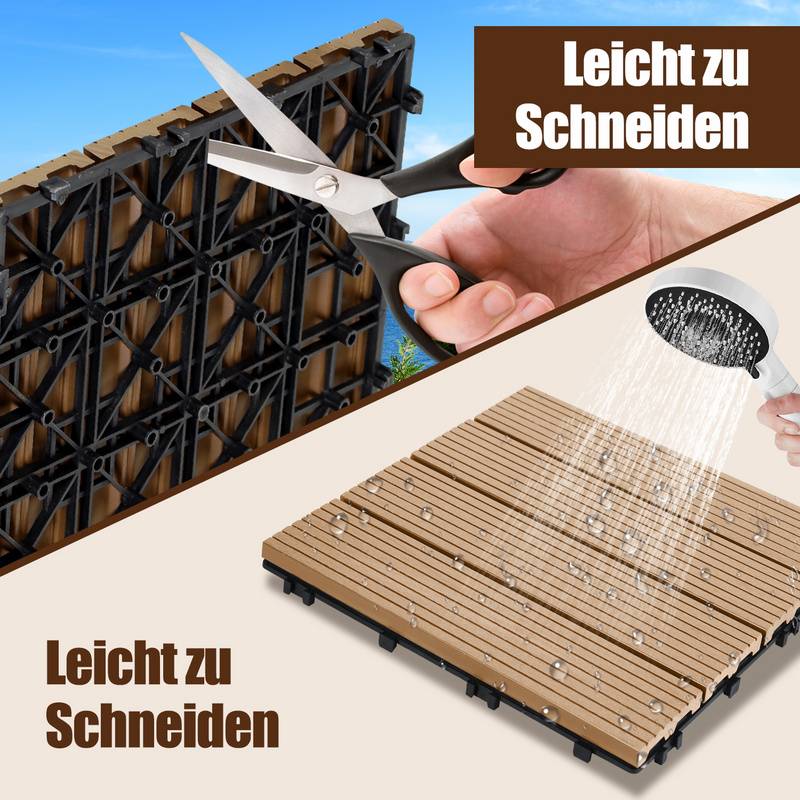 33x WPC Terrassenfliesen mit Drainage und Klicksystem Balkon Garten 30x30cm Teak