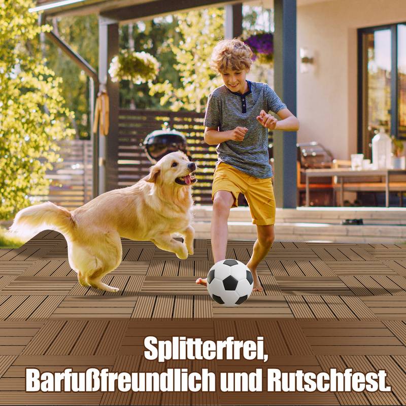 33x WPC Terrassenfliesen mit Drainage und Klicksystem Balkon Garten 30x30cm Teak