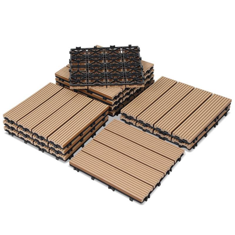 44x WPC Terrassenfliesen mit Drainage und Klicksystem Balkon Garten 30x30cm Teak