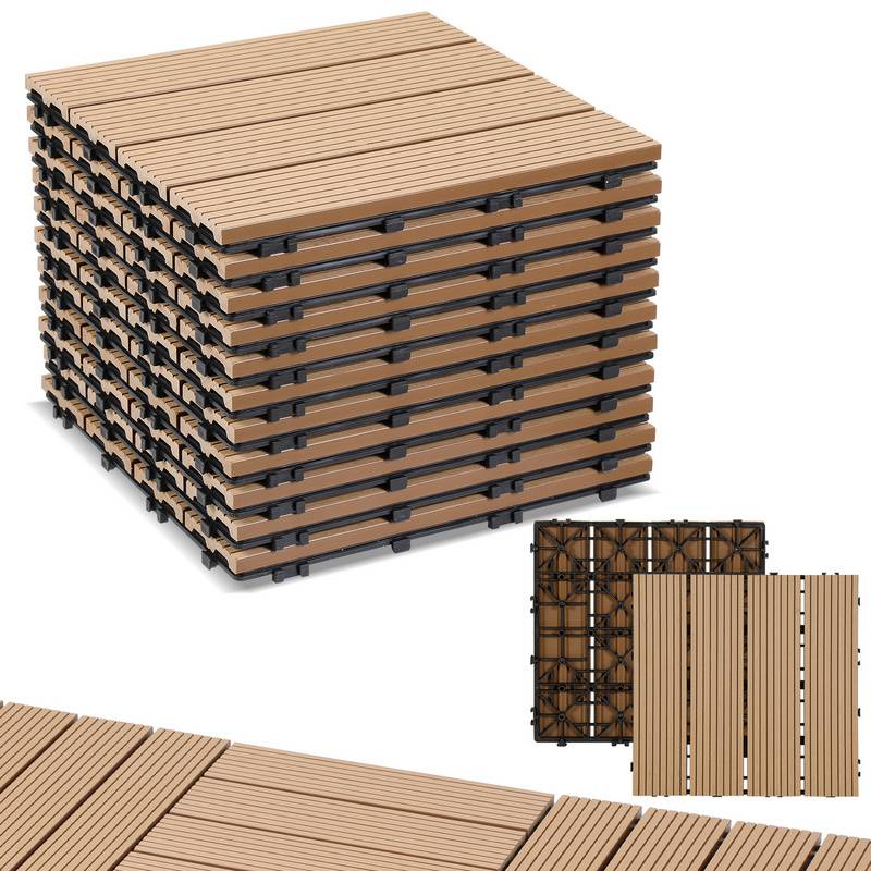55x WPC Terrassenfliesen mit Drainage und Klicksystem Balkon Garten 30x30cm Teak