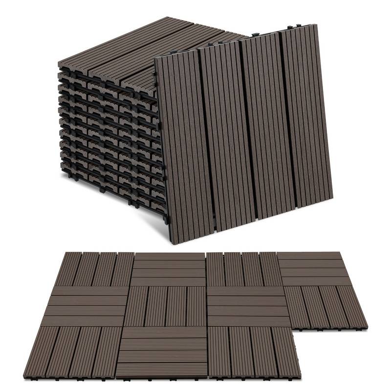 11er Set Klickfliesen WPC-Terrassendielen 30x30 cm Dunkelbraun, Holzdielenoptik mit klicksystem
