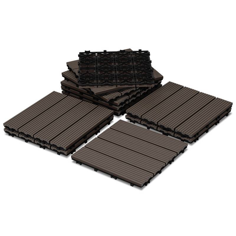 22er Set Klickfliesen WPC-Terrassendielen 30x30 cm Dunkelbraun, Holzdielenoptik mit klicksystem