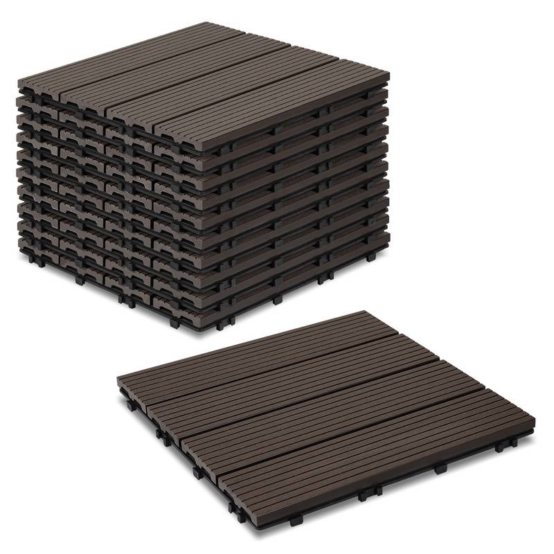 33er Set Klickfliesen WPC-Terrassendielen 30x30 cm Dunkelbraun, Holzdielenoptik mit klicksystem