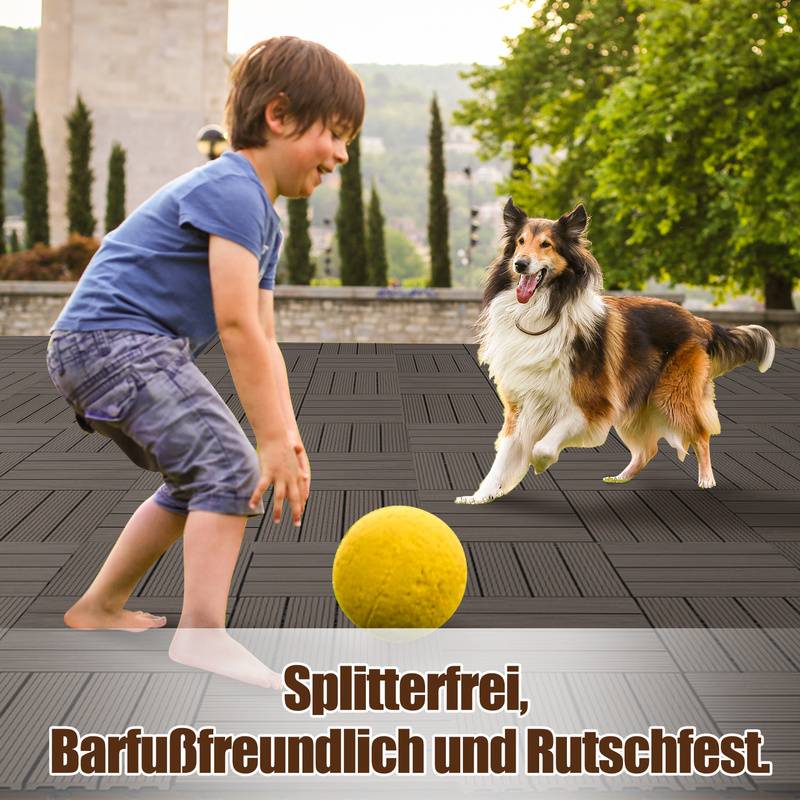 33er Set Klickfliesen WPC-Terrassendielen 30x30 cm Dunkelbraun, Holzdielenoptik mit klicksystem