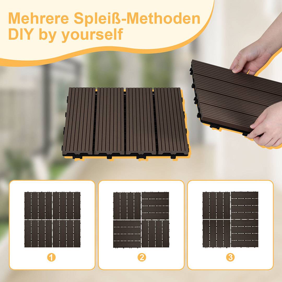 44er Set Klickfliesen WPC-Terrassendielen 30x30 cm Dunkelbraun, Holzdielenoptik mit klicksystem