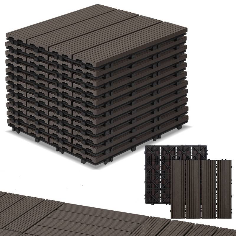 55er Set Klickfliesen WPC-Terrassendielen 30x30 cm Dunkelbraun, Holzdielenoptik mit klicksystem