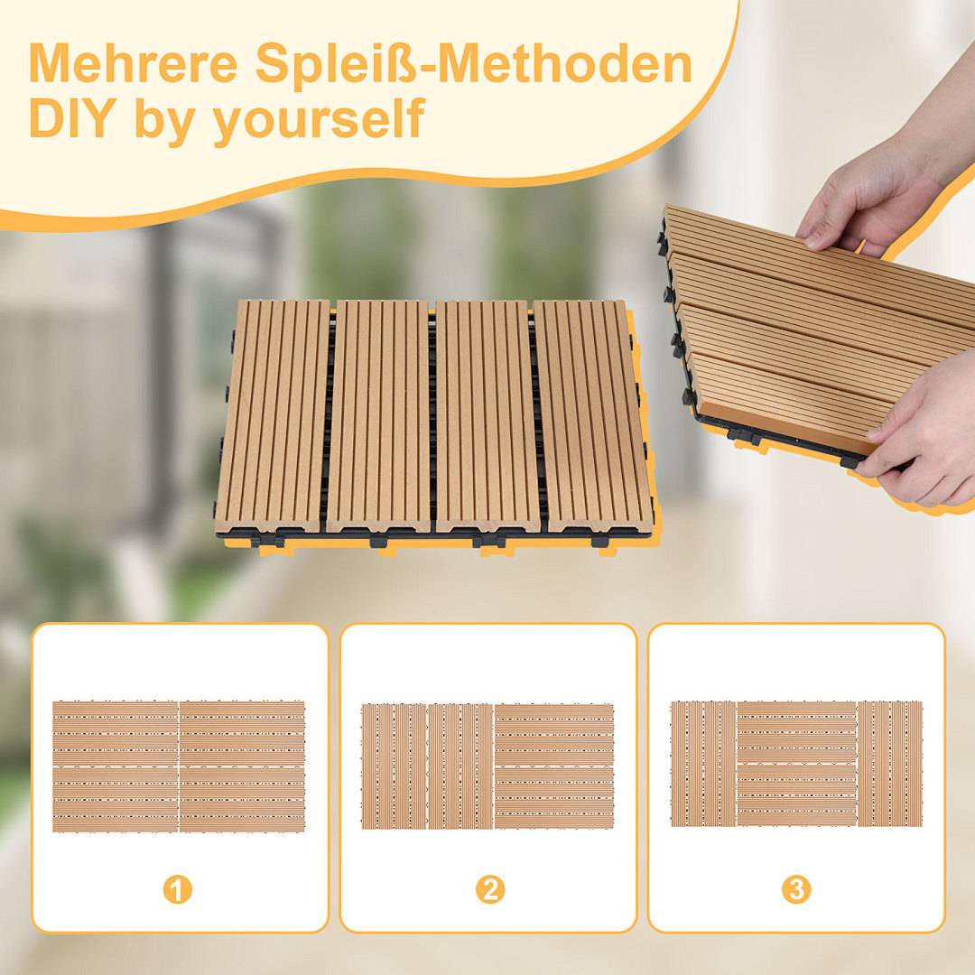 6 Stk. WPC-Fliesen Terrassenfliesen Klickfliesen Bodenfliese Holzoptik 30x60cm Teak