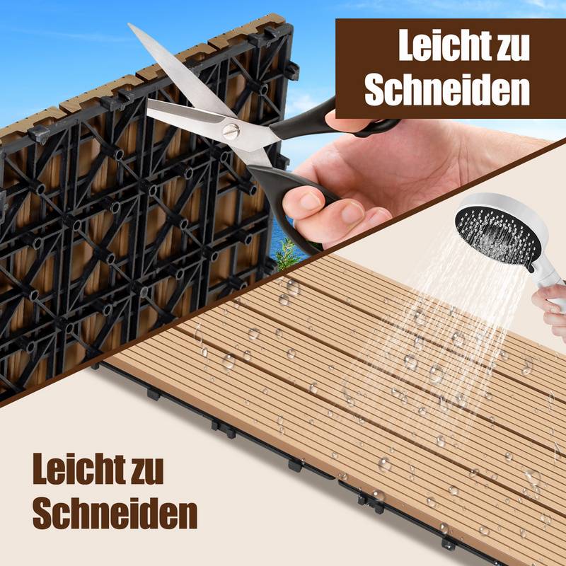 18 Stk. WPC-Fliesen Terrassenfliesen Klickfliesen Bodenfliese Holzoptik 30x60cm Teak