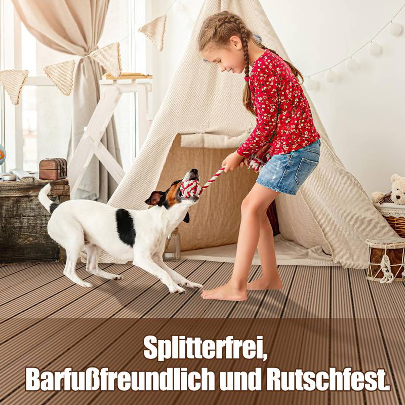 18 Stk. WPC-Fliesen Terrassenfliesen Klickfliesen Bodenfliese Holzoptik 30x60cm Teak