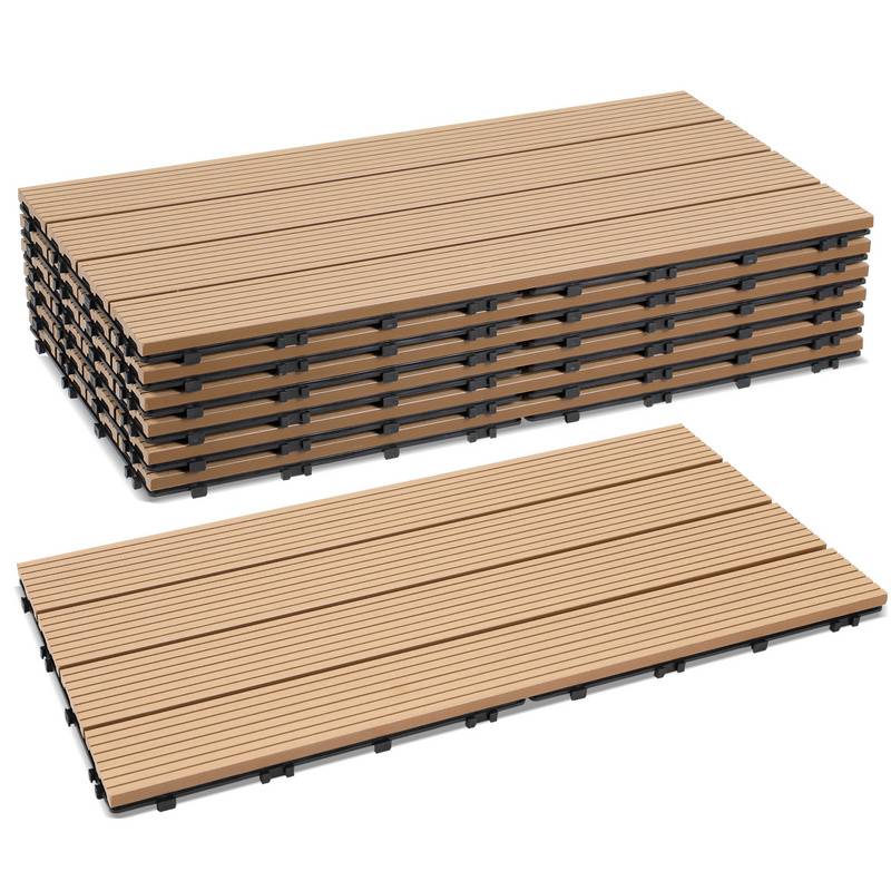 24 Stk. WPC-Fliesen Terrassenfliesen Klickfliesen Bodenfliese Holzoptik 30x60cm Teak