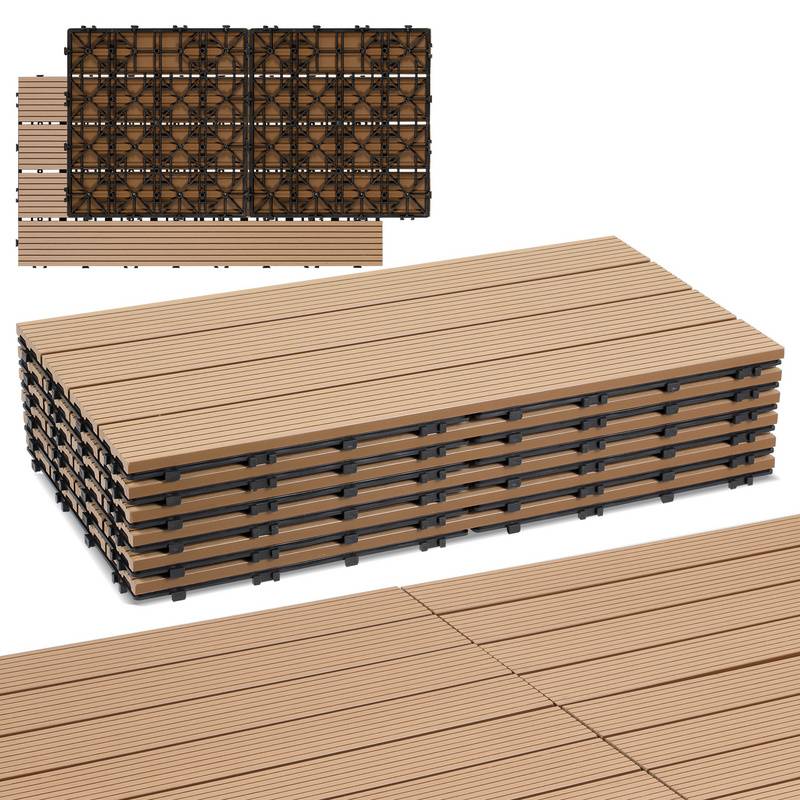 30 Stk. WPC-Fliesen Terrassenfliesen Klickfliesen Bodenfliese Holzoptik 30x60cm Teak
