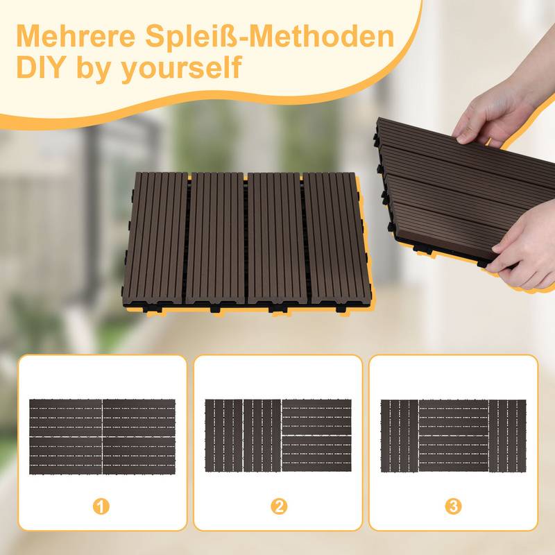 6 Stück=1 m² Terrassenfliesen Balkonfliesen WPC Fliesen Balkon Garten Dunkelbraun 30x60cm