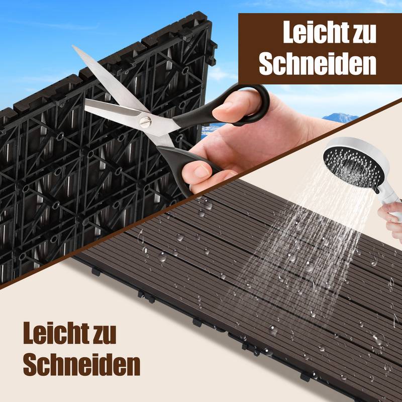 30 Stück=5 m² Terrassenfliesen Balkonfliesen WPC Fliesen Balkon Garten Dunkelbraun 30x60cm