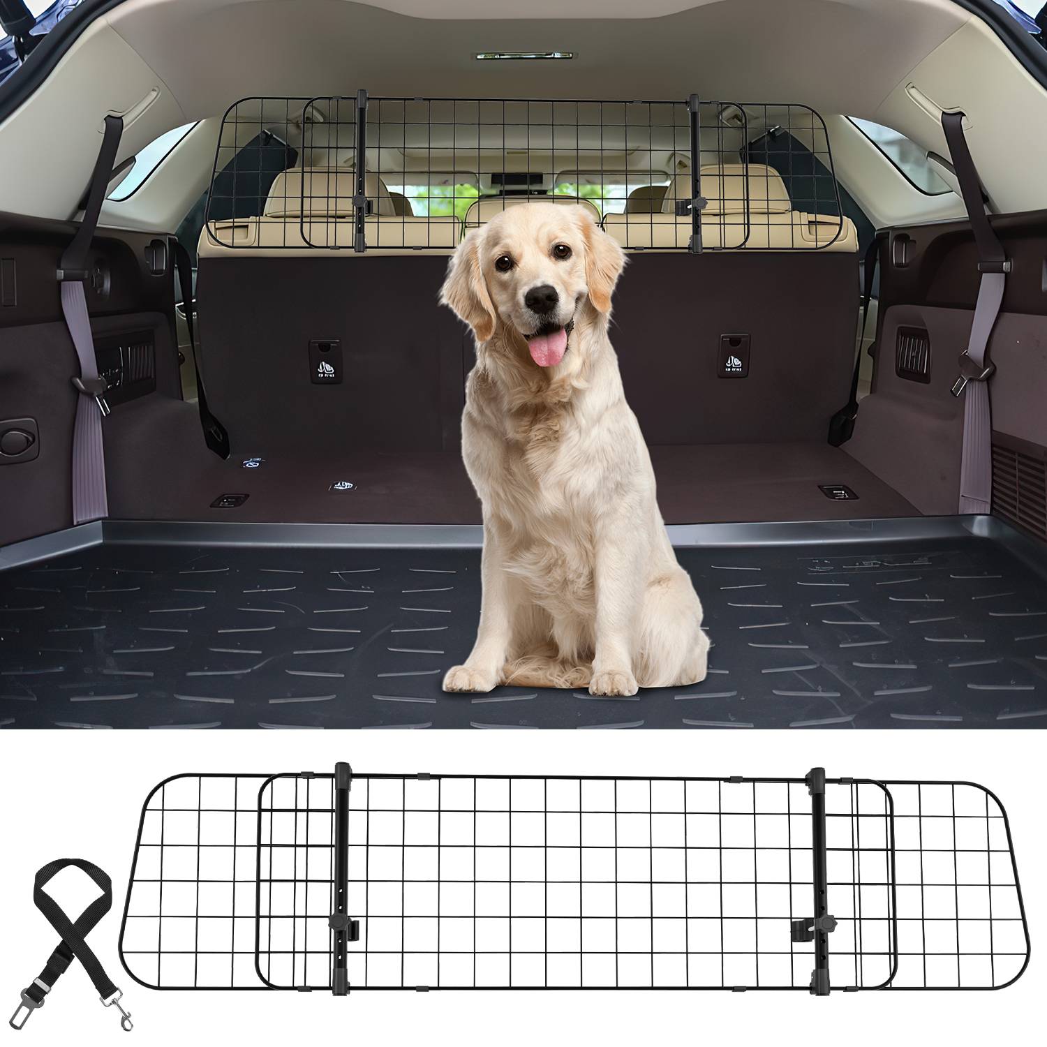 Hundegitter auto 30cm hoch, 90-145cm breit verstellbar, Trenngitter universell einsetzbar für Kofferraum