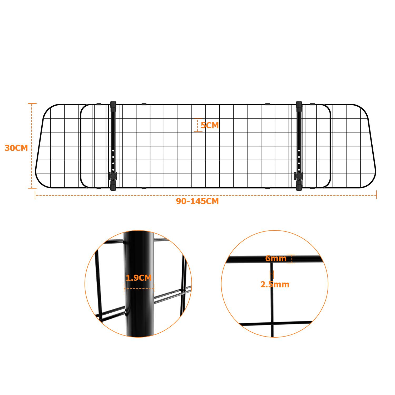 Hundegitter auto 30cm hoch, 90-145cm breit verstellbar, Trenngitter universell einsetzbar für Kofferraum
