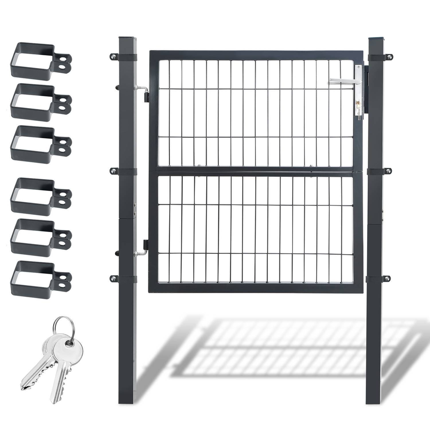 Gartentor Gartentür Zauntor Hoftuer Pulverbeschichtet Verzinkt mit Schloss Türklinke und Schlüssel Anthrazit Quadratrohr 100x100cm
