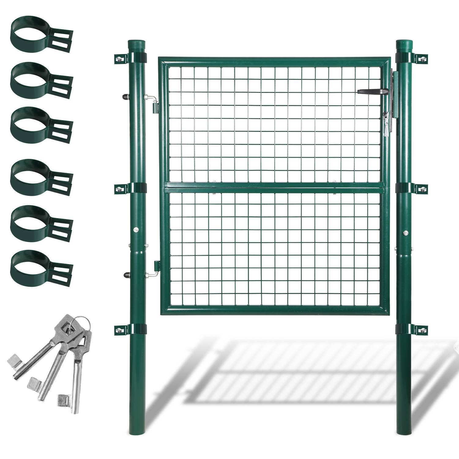 Gartentor Gartentür Zauntor Hoftuer Pulverbeschichtet Verzinkt mit Schloss Türklinke und Schlüssel Grün Rundpfosten 100x100cm