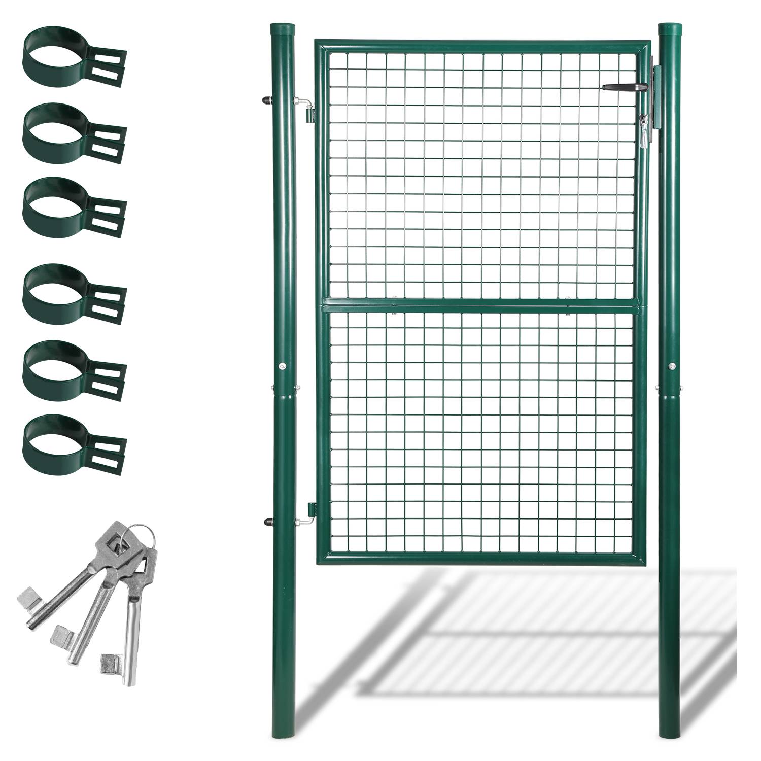 Gartentor Gartentür Zauntor Hoftuer Pulverbeschichtet Verzinkt mit Schloss Türklinke und Schlüssel Grün Rundpfosten 150x100cm
