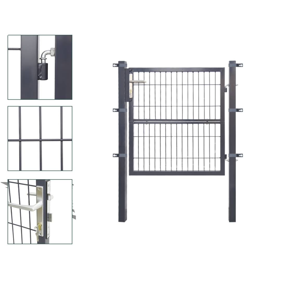 Gartentor Zauntür Gartenzaun Gartentore Pulverbeschichtet Verzinkt mit Schloss Türklinke und Schlüssel Anthrazit Quadratrohr 100x100cm