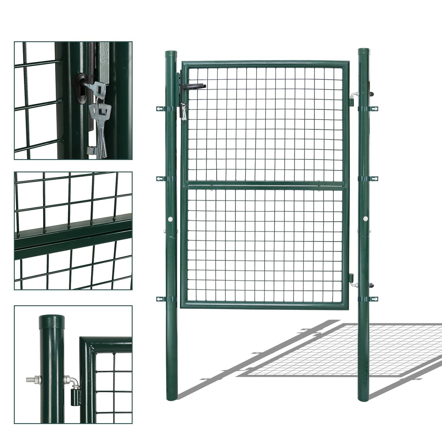 Gartentor Zauntür Gartenzaun Gartentore Pulverbeschichtet Verzinkt mit Schloss Türklinke und Schlüssel Grün Rundpfosten 150x100cm