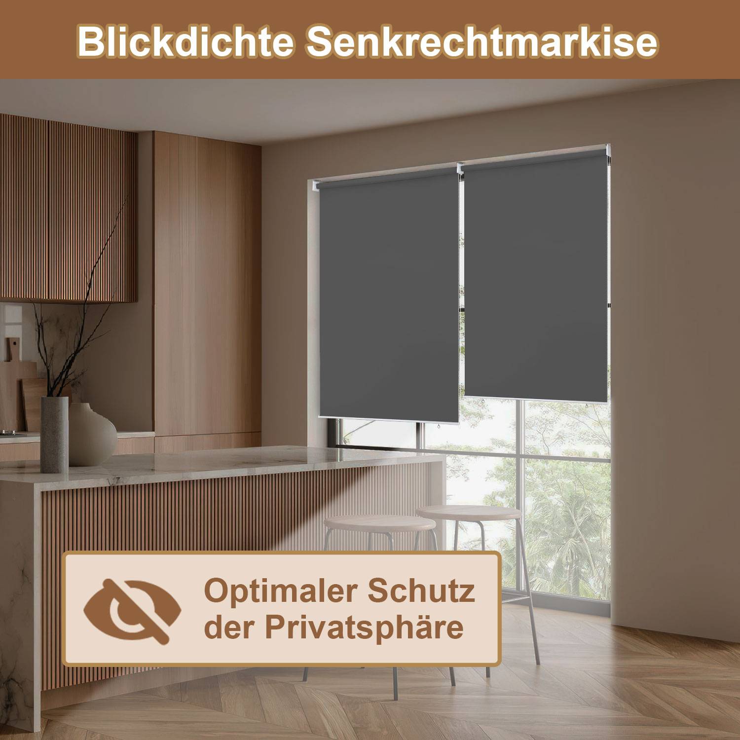 2 Stücke Senkrechtmarkise Anthrazit 140 x 140cm Vertikalmarkise für Terrasse Balkon Seitenrollo Sichtschutz Sonnenschutz UV-Beständig