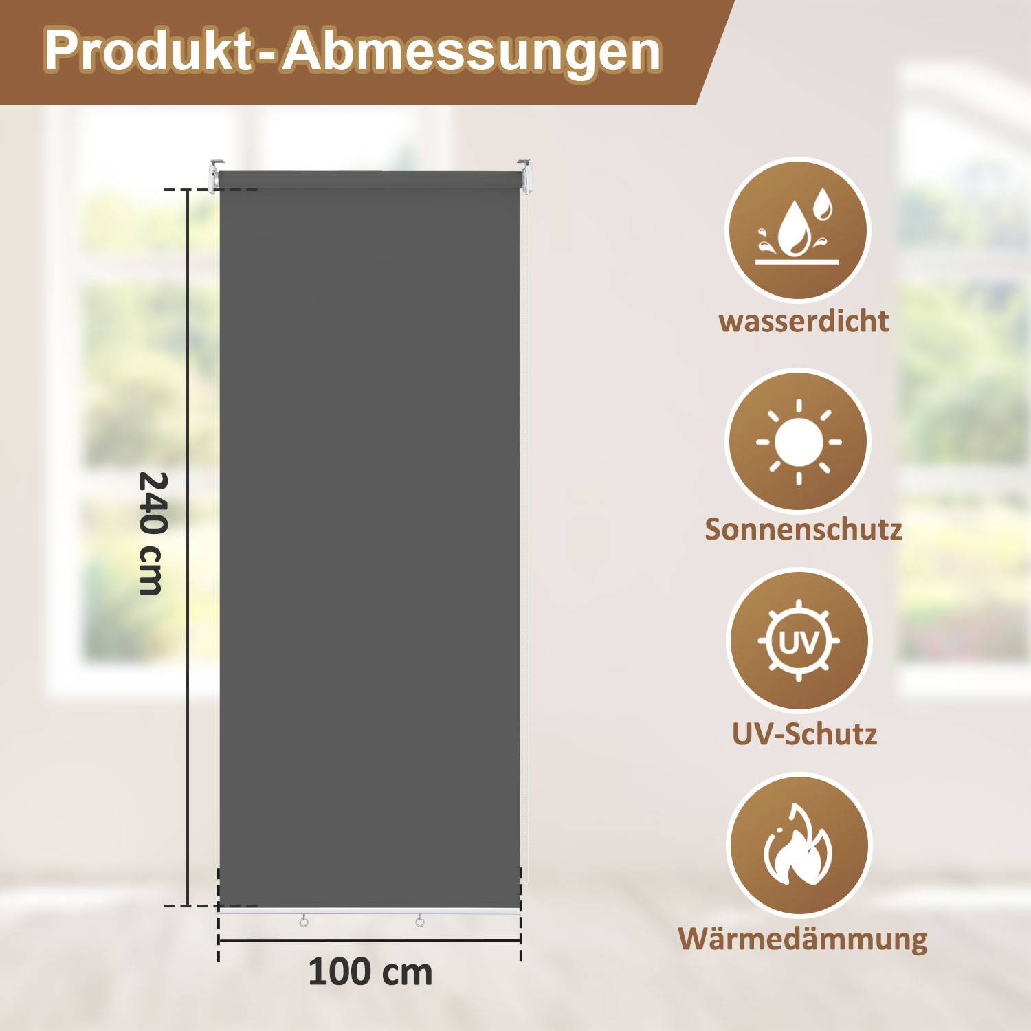 Senkrechtmarkise Anthrazit 100 x 240cm Vertikalmarkise für Terrasse Balkon Seitenrollo Sichtschutz Sonnenschutz UV-Beständig