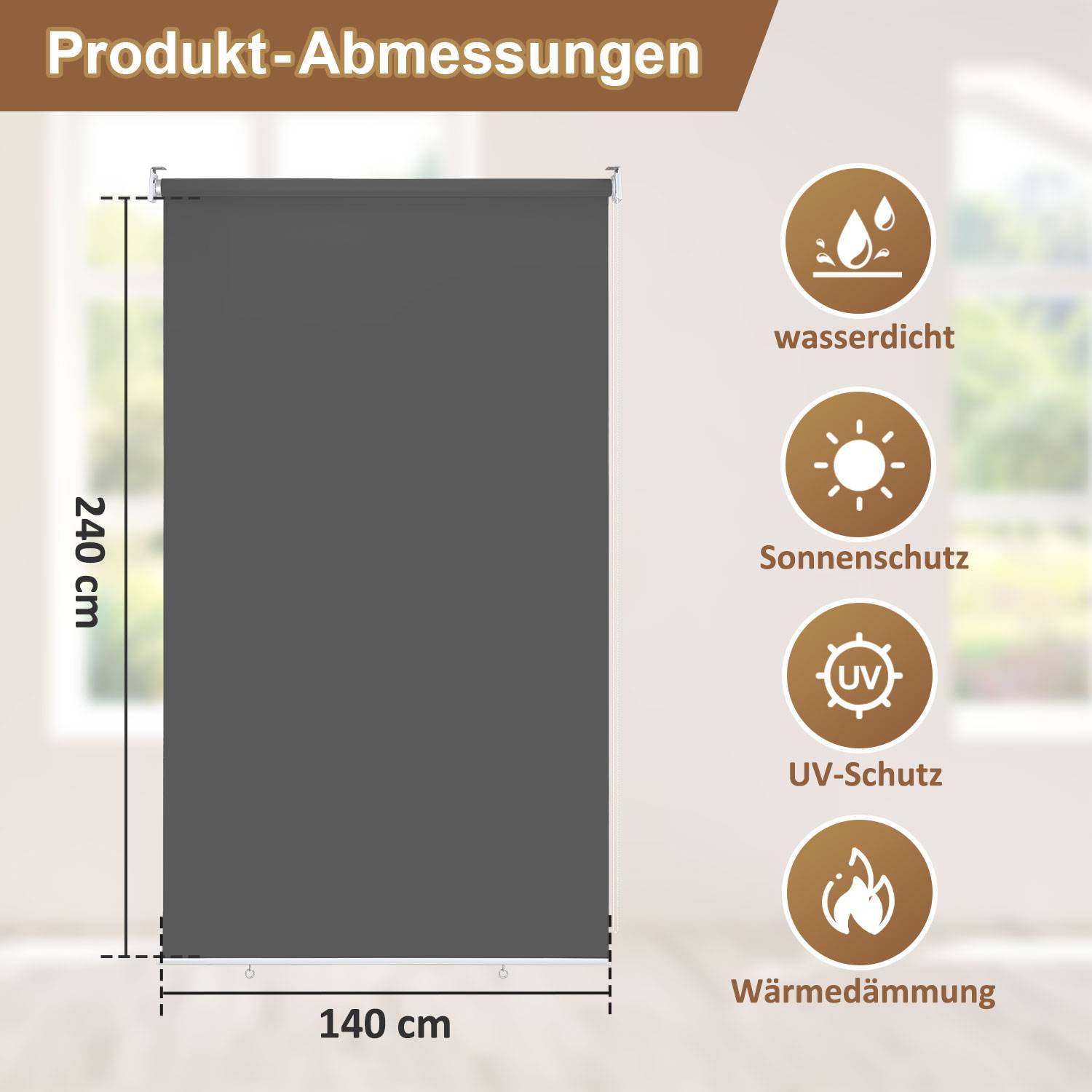 2 Stücke Senkrechtmarkise Anthrazit 140 x 240cm Vertikalmarkise für Terrasse Balkon Seitenrollo Sichtschutz Sonnenschutz UV-Beständig