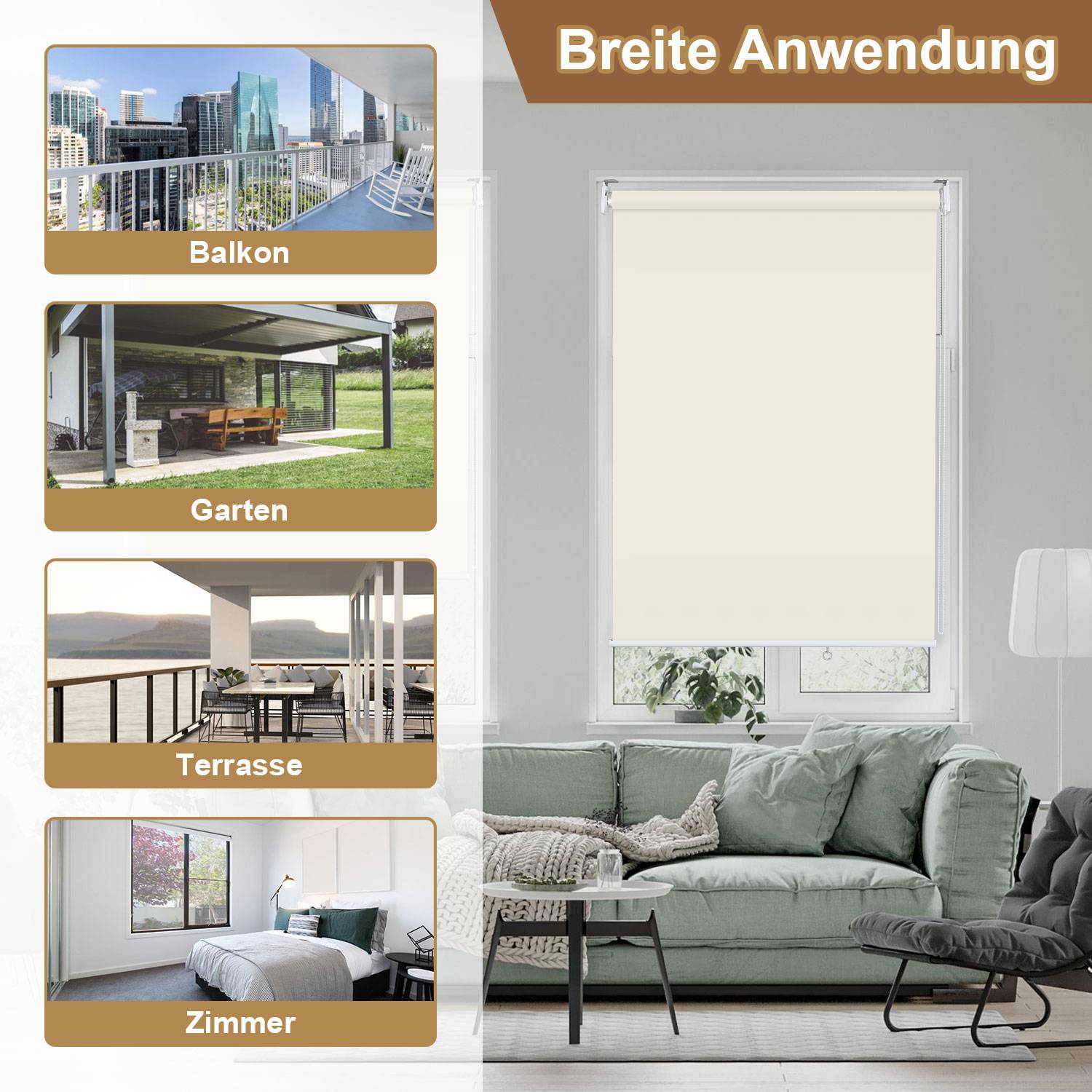 2 Stücke Senkrechtmarkise Beige 140 x 140cm Vertikalmarkise für Terrasse Balkon Seitenrollo Sichtschutz Sonnenschutz UV-Beständig