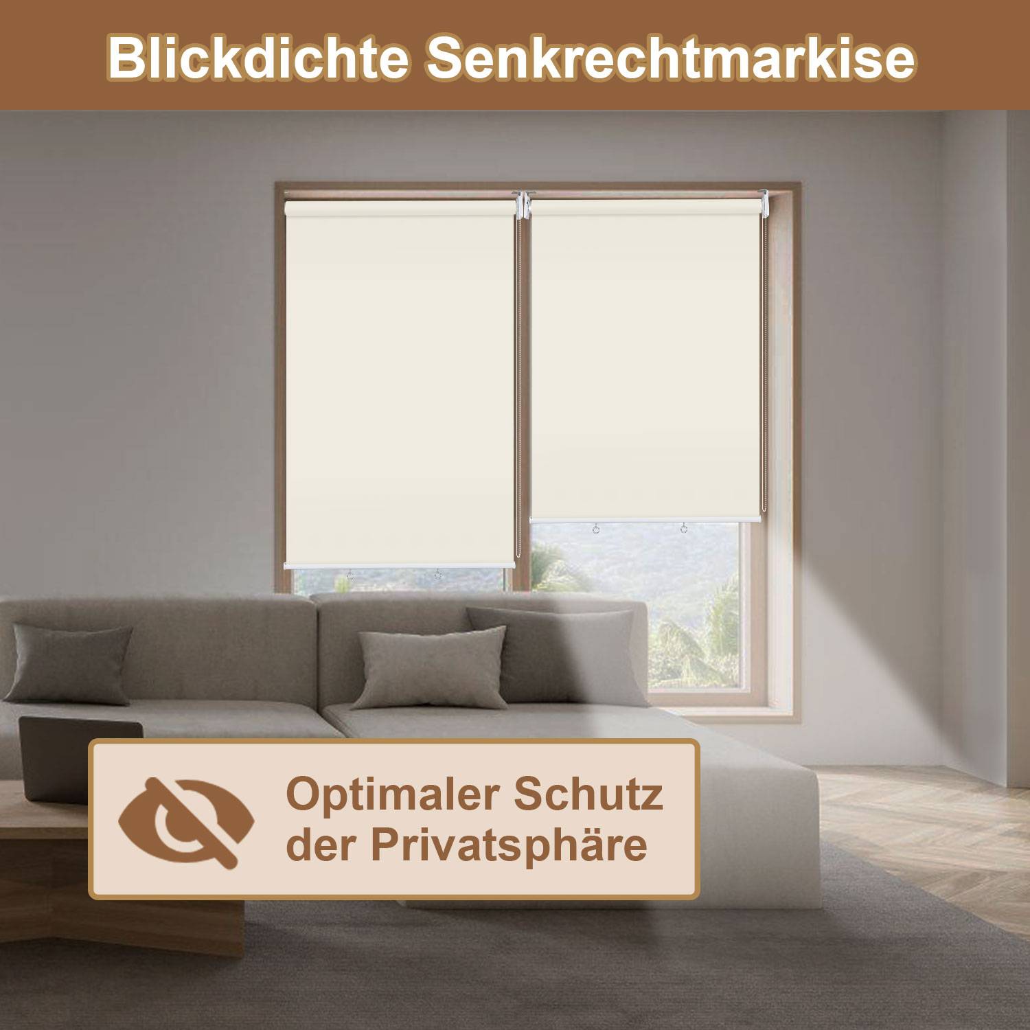 2 Stücke Senkrechtmarkise Beige 140 x 140cm Vertikalmarkise für Terrasse Balkon Seitenrollo Sichtschutz Sonnenschutz UV-Beständig