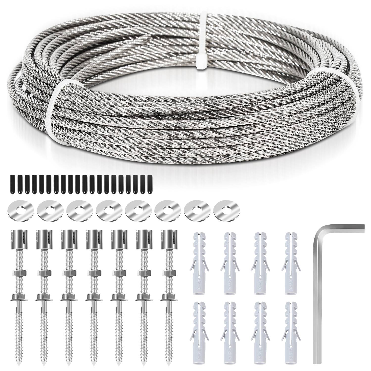 12M Rankhilfe Edelstahl Unterstützung für Kletterpflanzen, komplettes Drahtseil Stahlseil Set mit Wandhalterung und Seildurchmesser 3 mm