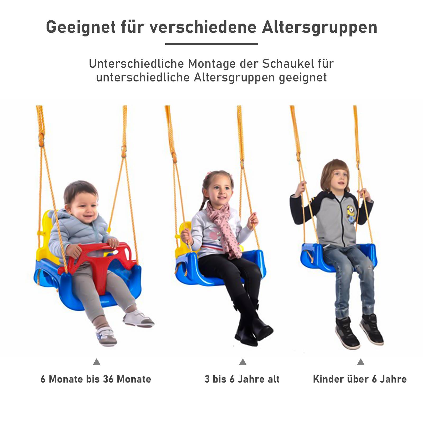 kinderschaukel 3in1 Babysitz verstellbar und mit wachsend Schaukelsitz Gartenschaukel mit Rückenlehne und Anschnallgurt