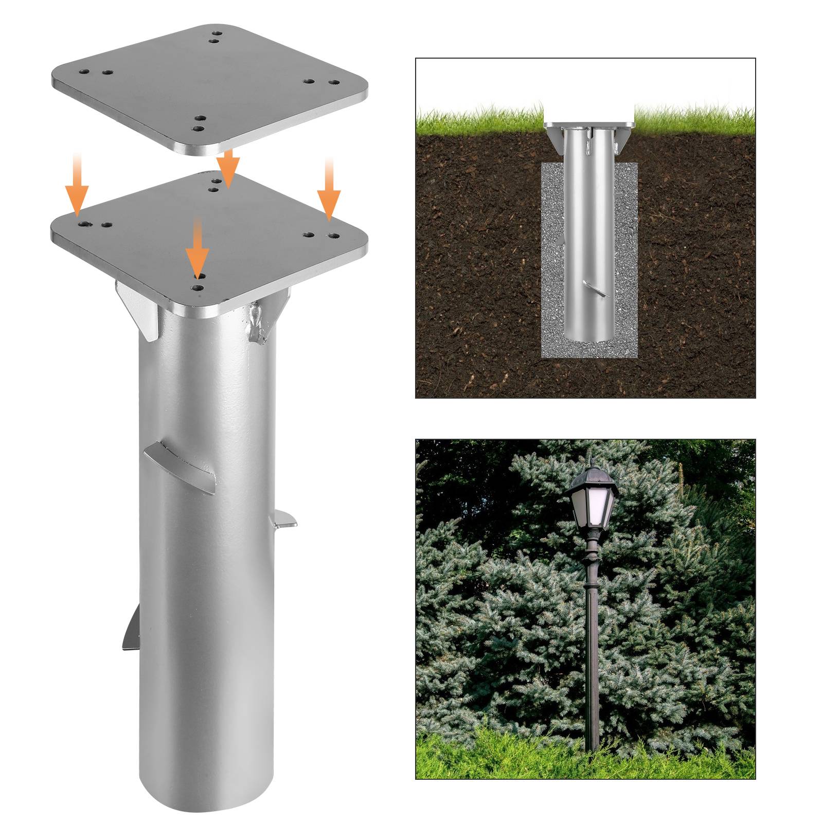 Sonnenschirmständer Bodenanker Universal Sonnenschirm Schirmhalter Metall Silber 40cm